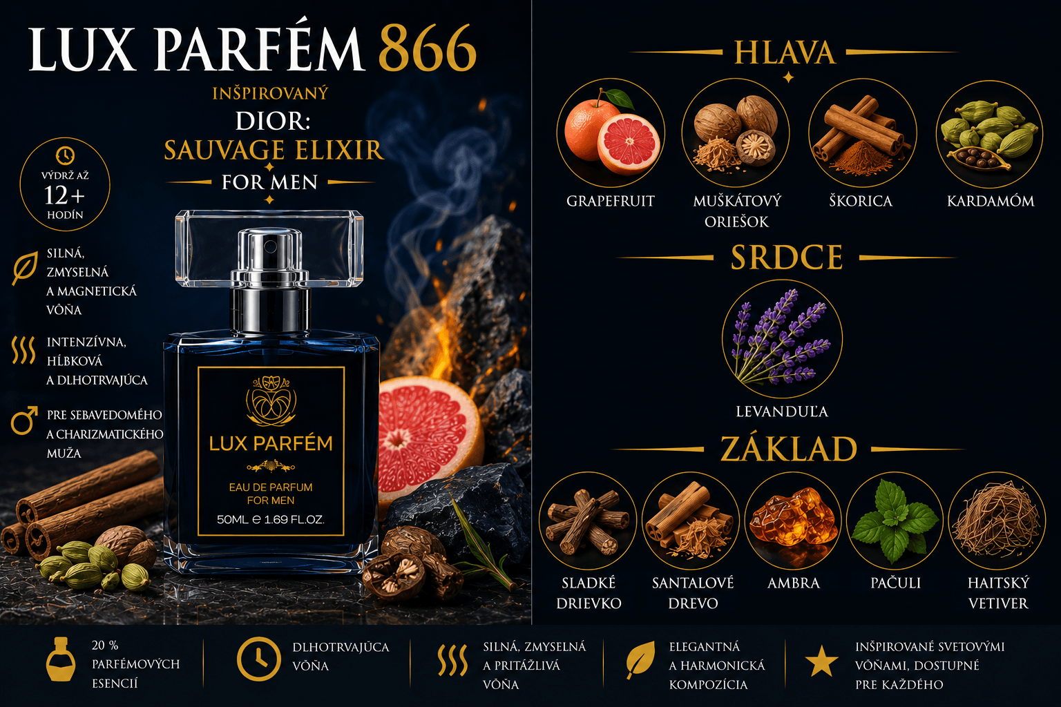 Lux Parfém 866 – Inšpirovaný Dior: Sauvage Elixir